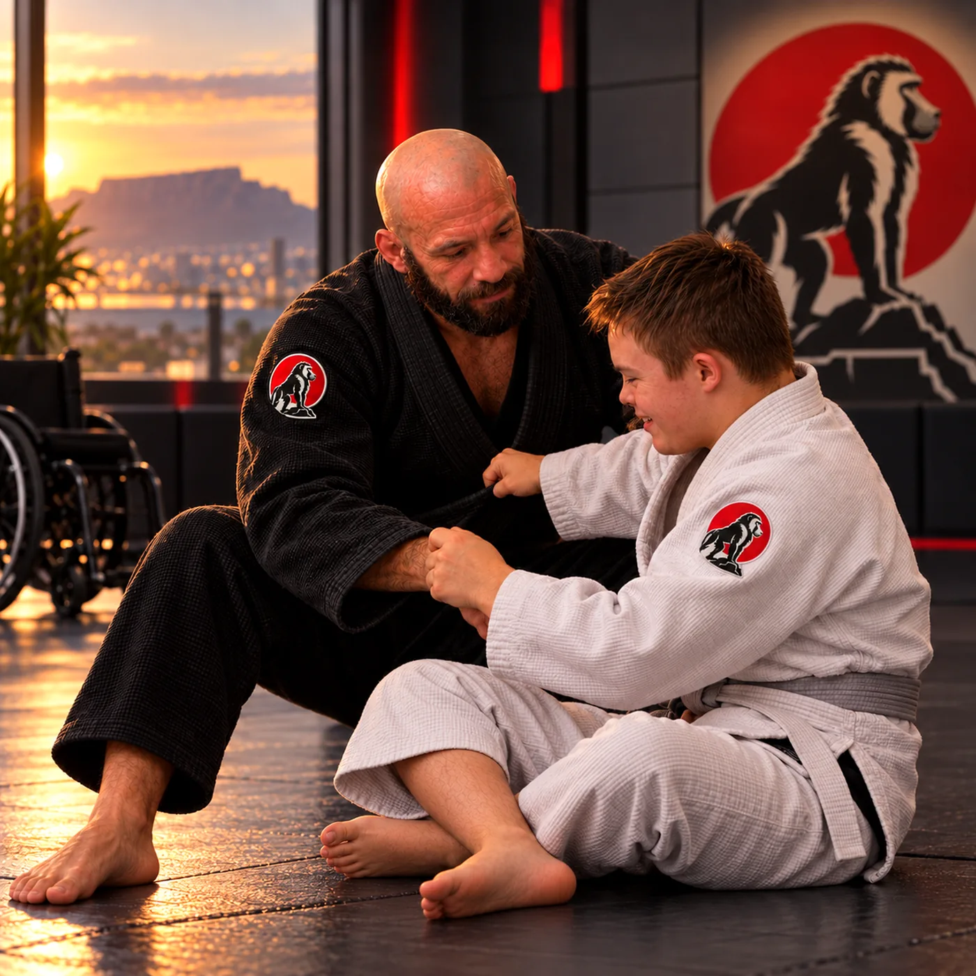 Saul coaching an inclusive youth Jiu-Jitsu session.